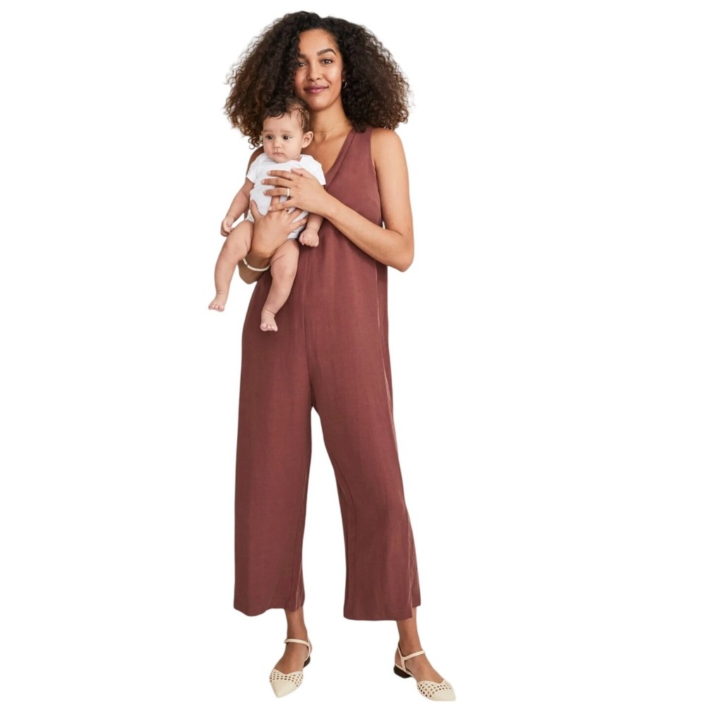 Hatch Terracotta Tencel Linen Blend V-Neck Wide Leg Jumpsuit 1 Made in USA